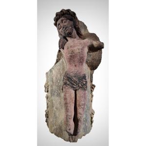 Sculpture Of Christo In Polychrome Stone, France, 15th Century
