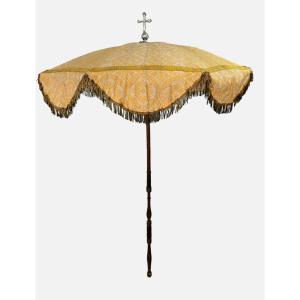 19th Century Religious Silver Parasol With Cross