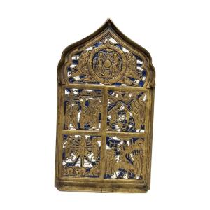 Old Travel Icon In Enameled Bronze From The 19th Century