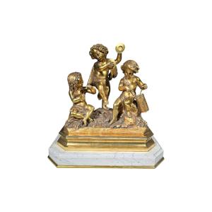 Sculptural Group In Gilt Bronze From The 19th Century