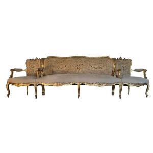 Large 19th Century Sofa With Golden Wood Structure