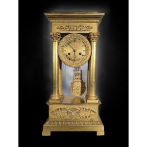 Large Empire Portico Clock And Mercury Gilded Bronze