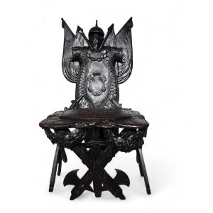 Grand Tour Military Trophy Chair In Carved Ebony Wood
