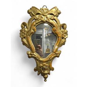 Small 19th Century Gilt Wood Cornucopia Mirror With Candle Arm