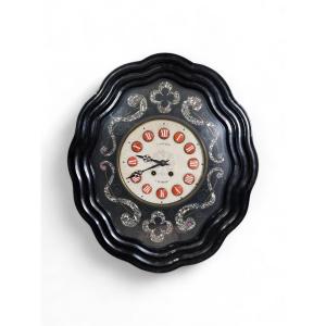 19th Century Wall Clock By J. Lozano, Madrid – Ebonized Wood With Mother-of-pearl Inlays