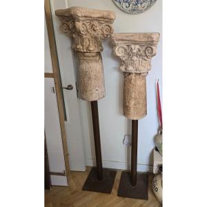 Vintage Terracotta Columns With Iron Bases – 1950s Decor