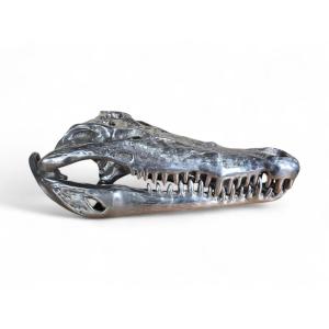 Solid Aluminum Crocodile Head Sculpture