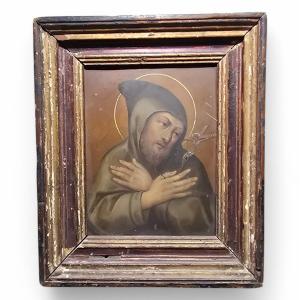 17th Century Oil On Copper – Saint Francis Of Assisi