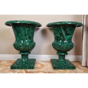 Pair Of 20th Century Malachite Vases – 100 Cm