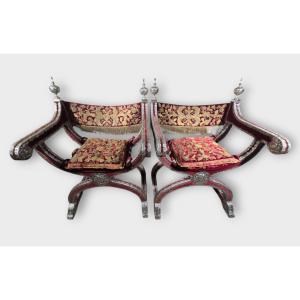 Pair Of 18th Century Mexican Colonial Silver Armchairs