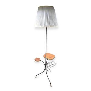 Vintage Floor Lamp With Side Table And Magazine Rack – 1970s