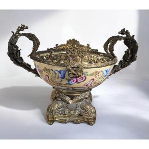 1950s Porcelain And Bronze Centerpiece