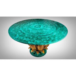 Cactus Table In Malachite, René Lalique Style, 1980s