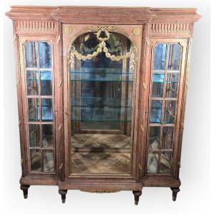 19th Century French Oak Display Cabinet With Gilt Bronze Ornaments