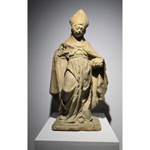 French Gothic Stone Sculpture Of A Bishop – 15th Century