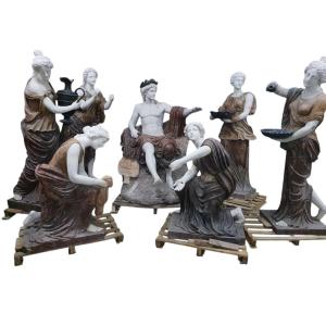 Set Of 7 Large Marble Garden Sculptures – “apollo’s Bath” – Late 20th Century
