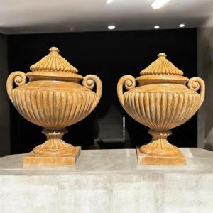 Hand-carved Italian Marble Urns – 1950s