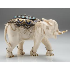 Exquisite 19th Century Cabinet Of Curiosities Object – Jeweled Elephant