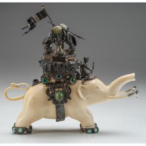 Important Jeweled Elephant Carrying Warriors, 19th Century — Js Kaufmann, Hanau