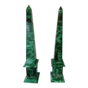 Pair Of Malachite Obelisks – Italy, 1970s