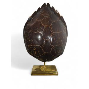 Large 1970s Lamp With Polished Bronze Base