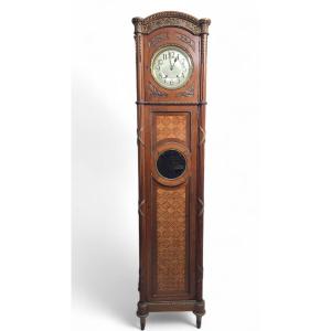 Longcase Clock In Exotic Woods With Mother-of-pearl Inlays – 20th Century