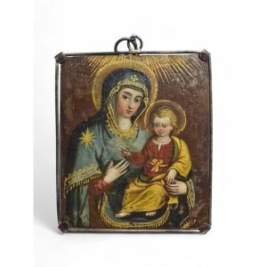 Rare Double-sided Religious Diptych – Saint Nicholas Of Tolentino & Virgin And Child – Oil 