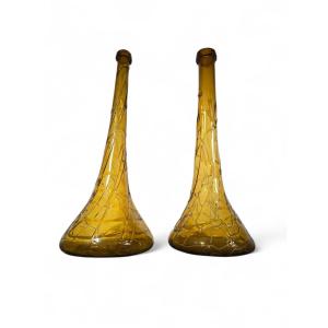 Pair Of Large Blown Glass Vases – Gordiola Glassworks, Early 20th Century