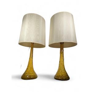 Pair Of Lamps With Blown Glass Vases – Gordiola Glassworks, Early 20th Century