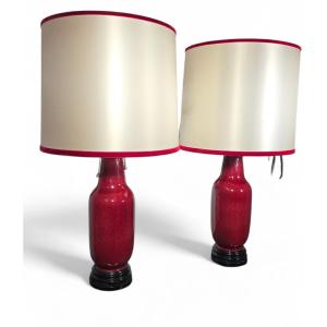Pair Of Lamps – Chinese Oxblood Porcelain Vases – Early 20th Century