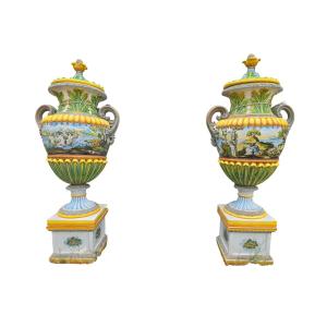 Pair Of Hand-painted Italian Ceramic Vases, 1950s, 240 Cm