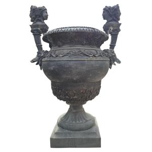 Pair Of Hand-carved Bronze Vases, 20th Century