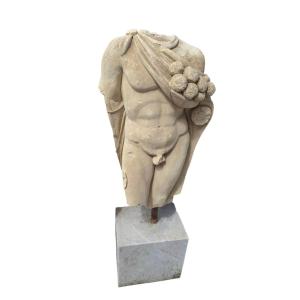 Large Classical Marble Torso Of Hercules On A Plinth, Early 20th Century