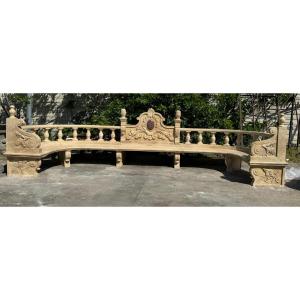 Monumental Garden Bench In Italian Travertine, 5 Meters Long
