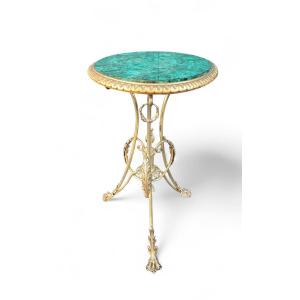 19th-century Italian Table In Malachite And Gilt Bronze