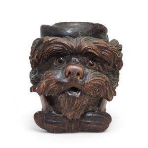 19th-century Carved Wooden Tobacco Box In The Shape Of A Dog's Head