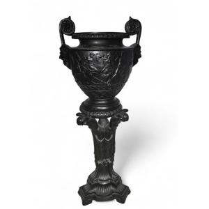 Large Italian Terracotta Vase In The Greek Style, 19th Century, With Pedestal