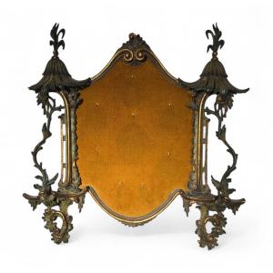 19th-century Italian Medal Display Panel In Carved And Painted Wood, In The Shape Of A Pagoda