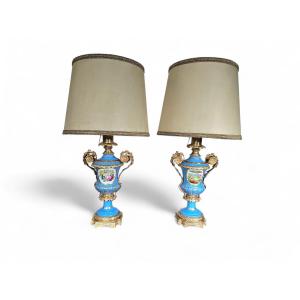 Pair Of Sèvres Style Porcelain And Gilt Bronze Lamps (19th Century)