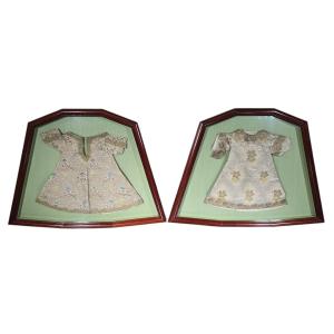 Pair Of Embroidered Garments For The Infant Jesus, 18th Century, Framed
