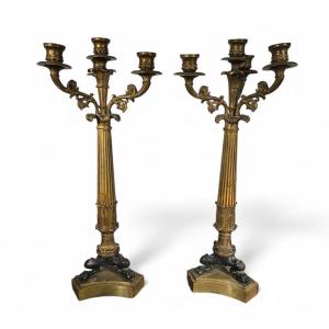 Pair Of 19th-century French Candelabra In Finely Chased Gilt Bronze