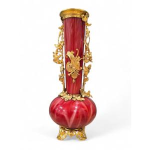 Large European Vase In Red And Gold Blown Glass, Early 20th Century