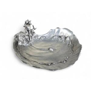 19th-century Pewter Tray Illustrating The Fable Of The Frog And The Fish