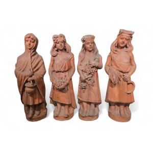 Set Of Four Tuscan Terracotta Statues From The Mid-20th Century