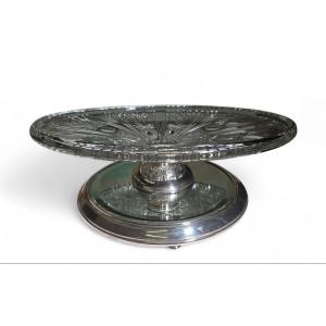 Decorative Bowl In Solid Silver And Cut Crystal, 20th Century