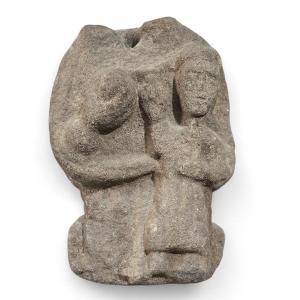 14th-century Romanesque Sculpture In Carved Stone Depicting The Virgin And Child
