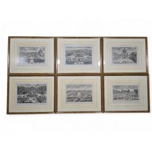 A Set Of Six 18th-century French Engravings Depicting Formal French Gardens, E