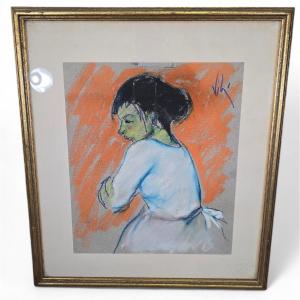 20th-century Pastel On Paper Depicting A Female Figure, Signed Vila