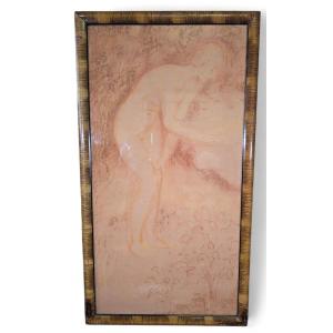 Red Chalk Drawing On Paper, French Art Deco Style, 20th Century