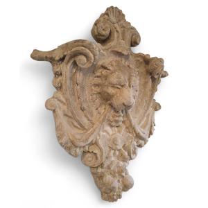 Large Decorative Terracotta Shield With A Lion's Head, 1970s